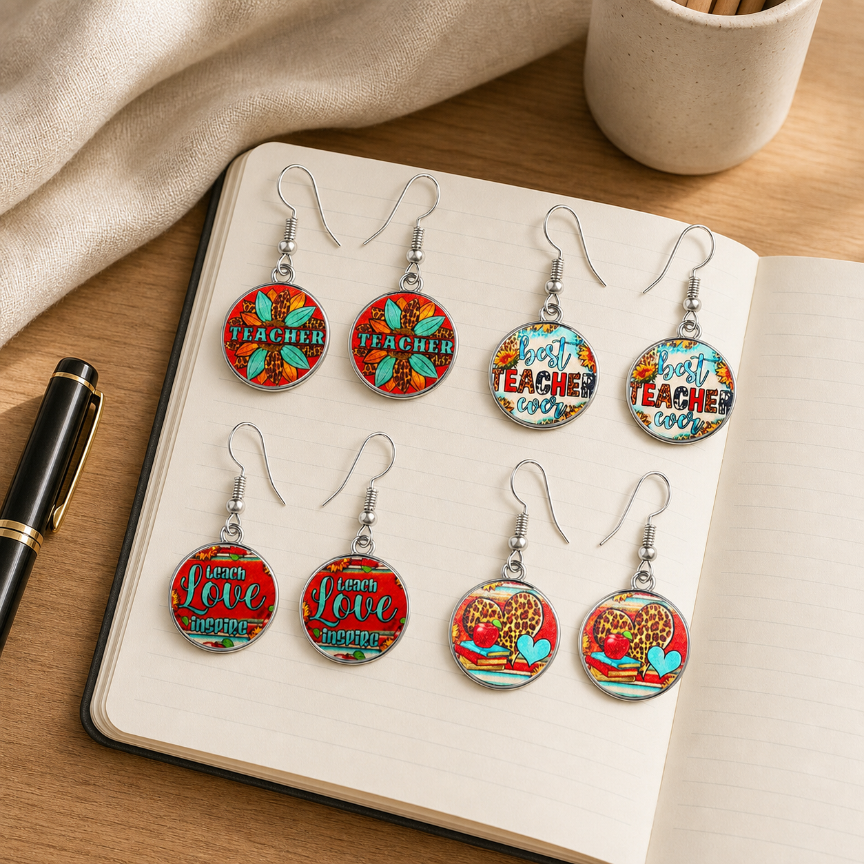Boho Best Teacher Ever Glass Dome Earrings Stainless – Gifts for Her — Ring Idea lifestyle editorial