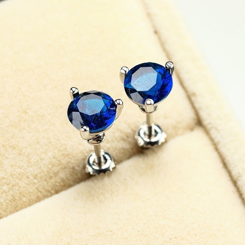 Stud Earrings Men's White Gold 8mm Diamond Three Claw – Gifts for Him — 1