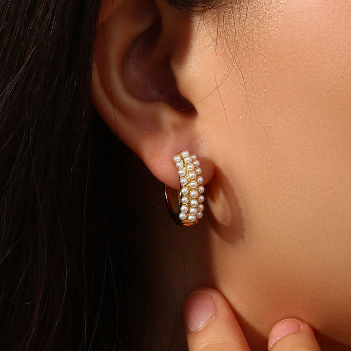 Stainless Steel Plated 18K Gold Pearl Ear Clip – Birthday Gifts — 1