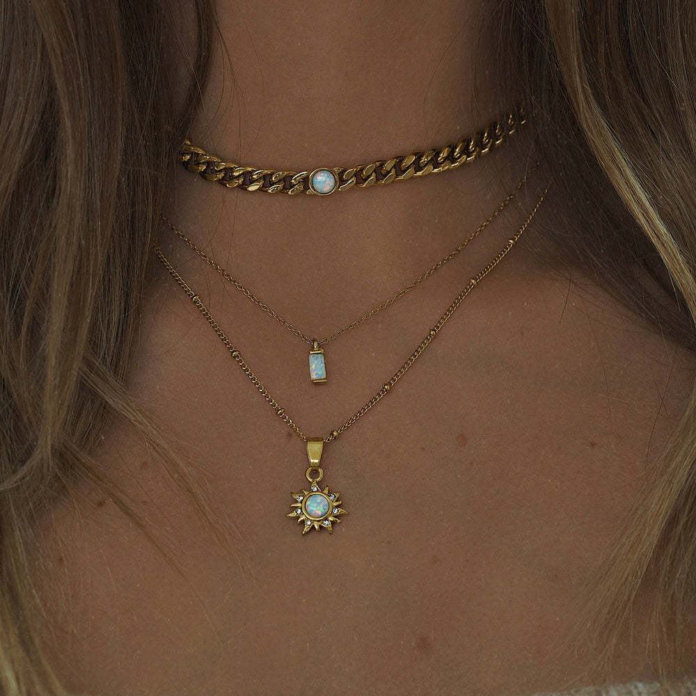 Natural Opal Abstract Sun Pendant Necklace – Jewelry Gift Ideas — 1
