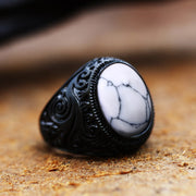 Vintage Stainless Steel Engraved Ring With Gemstones – Practical Gifts — 6