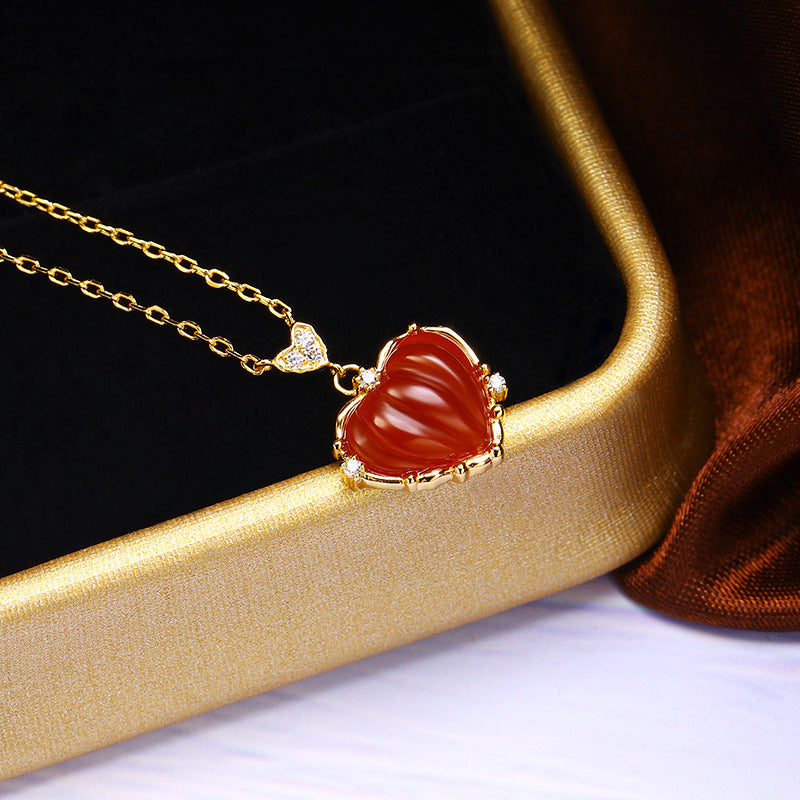S925 Sterling Silver Red Agate Collar Necklace – Jewelry Gift Ideas — 1