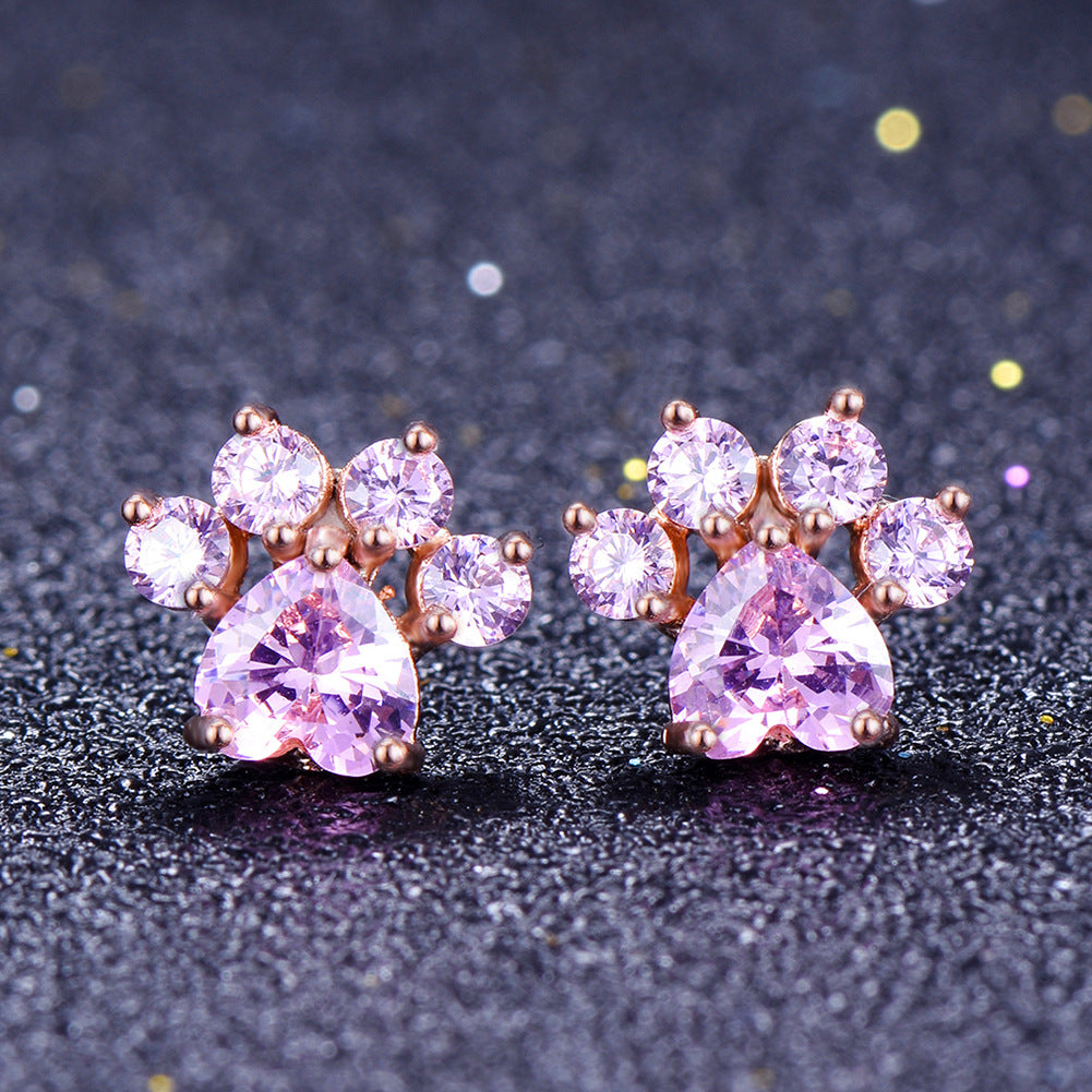 Fashion Cat Footprints Crystal Earrings For Women – Stylish Gifts — 1