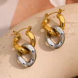 18K Gold Two-color Chain Stud Earrings For Women – Gifts for Her — 4