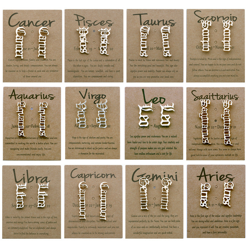 12 Constellation Old English Letter Stud Earrings – Gifts for Her — 1