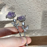 Women's Purple Ore Rose Earrings – Gifts for Her — 2