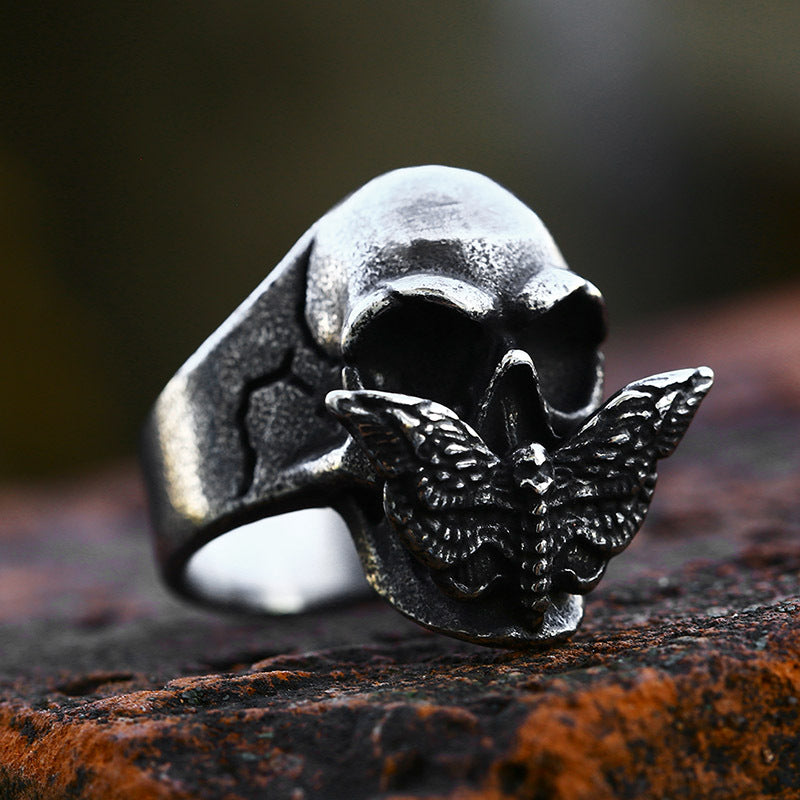 Stainless Steel Moth Skull Ring – Small Gift Ideas — 1