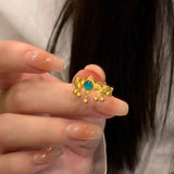 Chinese Style Blue Green Golden Balls Tassel Ring – Stylish Gifts — 2