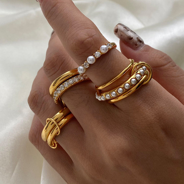 Stainless Steel Layered Pearl Ring With A High-end – Stylish Gifts — 1