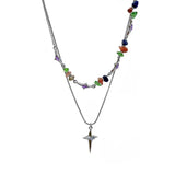Double Layered Colored Crushed Stone Cross Chain – Small Gift Ideas — 3