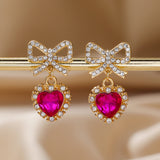 Zinc Alloy Bow Heart Shape With Diamond Earrings – Meaningful Gifts — 3