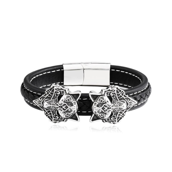 Vintage Stainless Steel Double Wolf Head Bracelet – Jewelry Gift Ideas — 2
