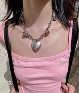 Thick Chain Vintage Distressed Big Heart Pendant – Jewelry Gift Ideas — 4
