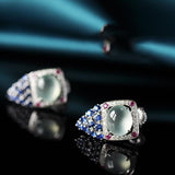 Jade Chalcedony Ice Plated S925 Silver Sapphire Earrings – Gift Ideas — 2