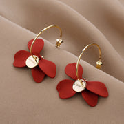 Silver Needle Net Red High-end Petal Earrings Trendy – Stylish Gifts — 4