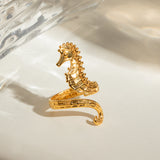 Ocean 18K Gold Stainless Steel Seahorse Opening Ring – Gift Ideas — 3