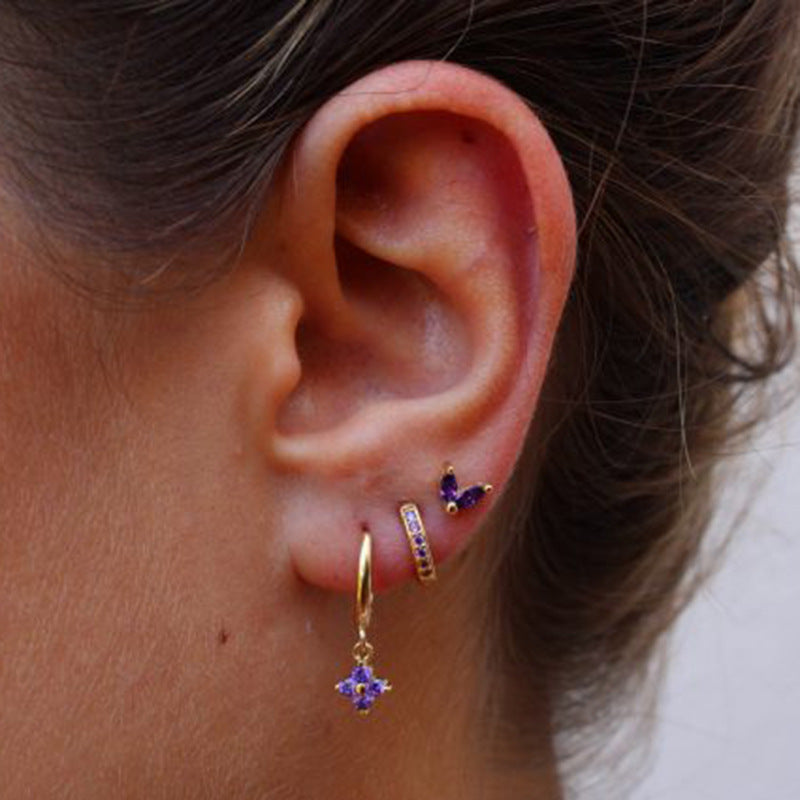 Women's Floral Clover Stacked Earrings Set – Gifts for Her — 1