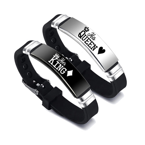 Black Silver Her King His Queen Couple Bracelets – Gifts for Couples — 1