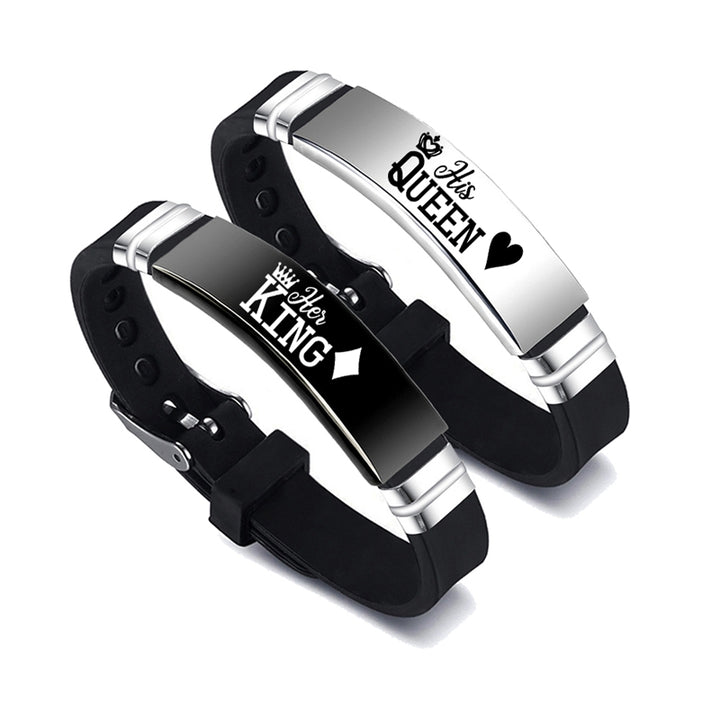 Black Silver Her King His Queen Couple Bracelets – Gifts for Couples — 1