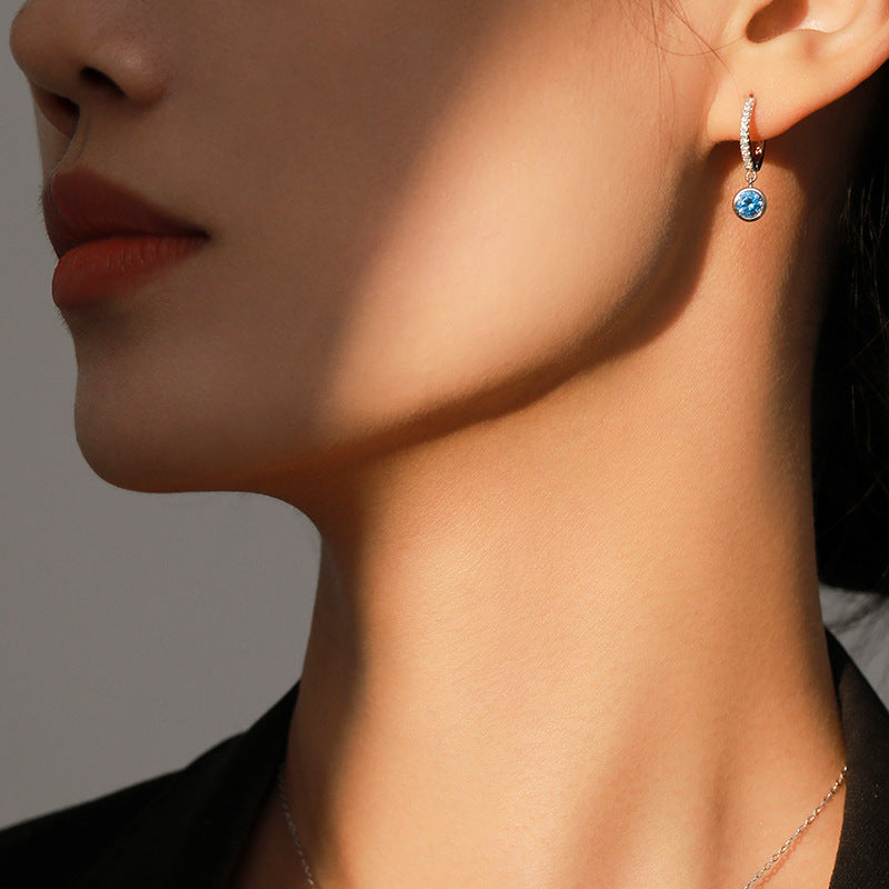 Sterling Silver Blue Artificial Diamond Earrings – Birthday Gifts — 1