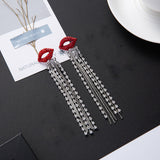 Full Diamond Lip Stud Earrings Long Tassel Crystal – Meaningful Gifts — 4