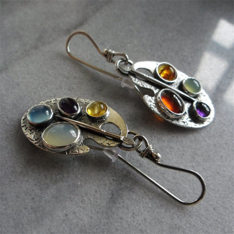 Women's Vintage Multicolor Gemstone Alloy Earrings – Gifts for Her — 1