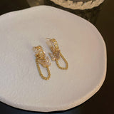 925 Silver Post Zircon Butterfly Chain Earrings – Small Gift Ideas — 2