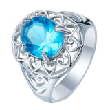Inlaid Light Blue Drill Hollowed Out Heart Ring Ring – Gifts for Her — 3