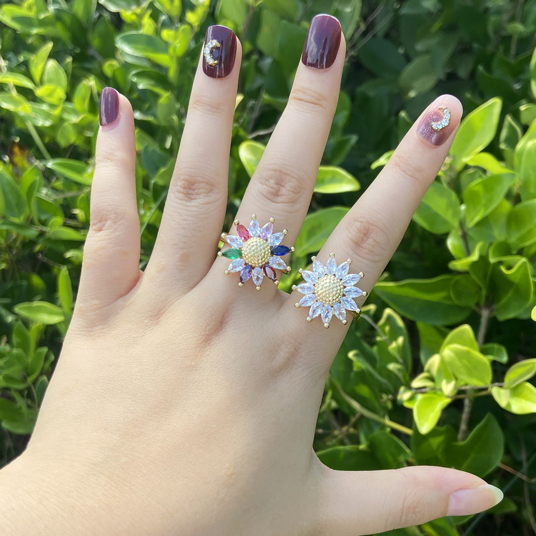 Colored Zircon Sunflower Ring Female – Gifts for Her — 1