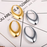 Long Oval Glossy Hollow Earrings Stainless Steel – Small Gift Ideas — 6