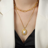 Pearl Textured Oval Titanium Steel Necklace – Jewelry Gift Ideas — 6