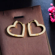 Zircon Inset Love Earrings Geometric Heart Brass Gold – Stylish Gifts — 5