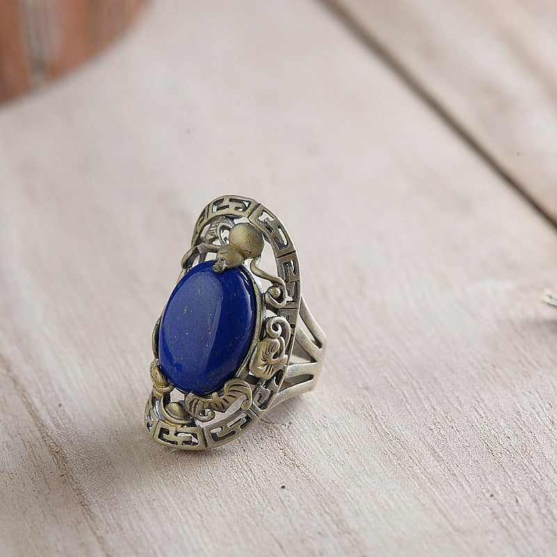 S925 Silver Vintage Craft Fashion Lapis Lazuli Ring – Stylish Gifts — 1