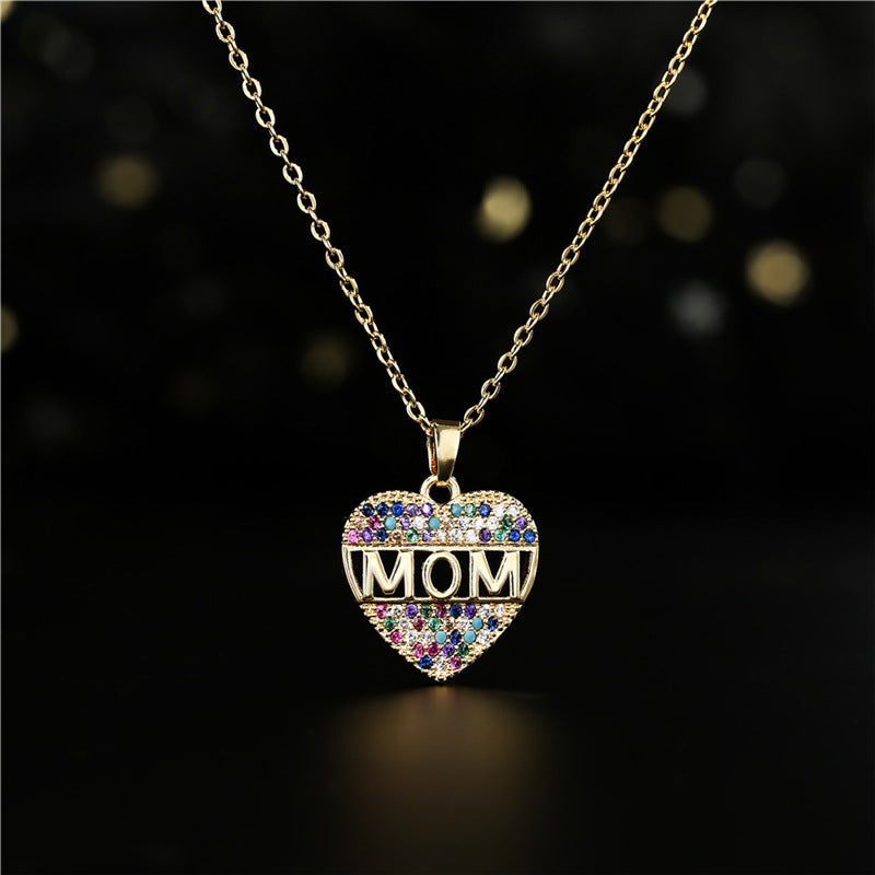 Mothers Day Gift Peach Heart MOM Pendant Necklace – Jewelry Gift Ideas — 1