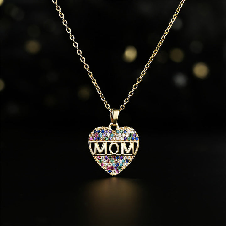 Mothers Day Gift Peach Heart MOM Pendant Necklace – Jewelry Gift Ideas — 1