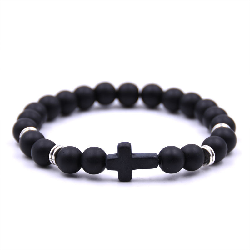 Natural Stone Black Cross Elastic Wire Bracelet – Jewelry Gift Ideas — 1