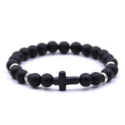 Natural Stone Black Cross Elastic Wire Bracelet – Jewelry Gift Ideas — 1