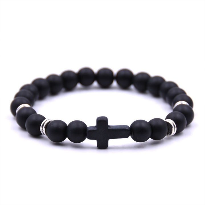 Natural Stone Black Cross Elastic Wire Bracelet – Jewelry Gift Ideas — 1