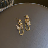 925 Silver Post Zircon Butterfly Chain Earrings – Small Gift Ideas — 1