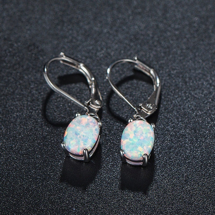 Four-prong Oval Opal Earrings European And – Birthday Gifts — 1
