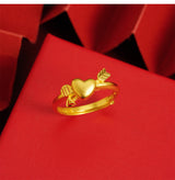 Alluvial Gold Love Heart-shaped Ring Copper Alloy – Gifts for Couples — 9