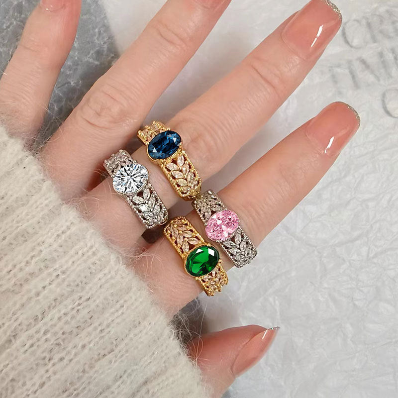 Hollow Pattern Colored Gems Blue Corundum Ring – Practical Gifts — 1