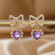 Zinc Alloy Bow Heart Shape With Diamond Earrings – Meaningful Gifts — 2