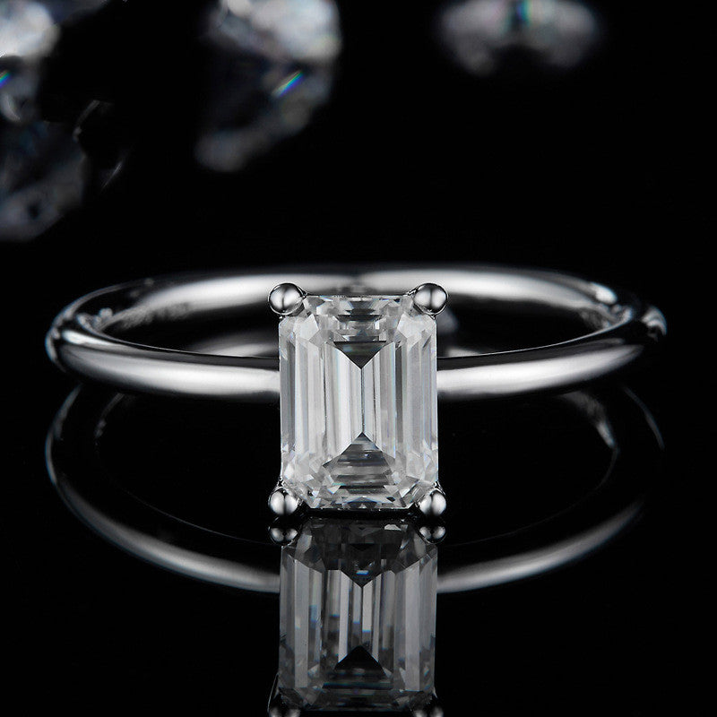 Moissanite Ring Rectangular Shaped Women S925 Silver – Gifts for Her — 1