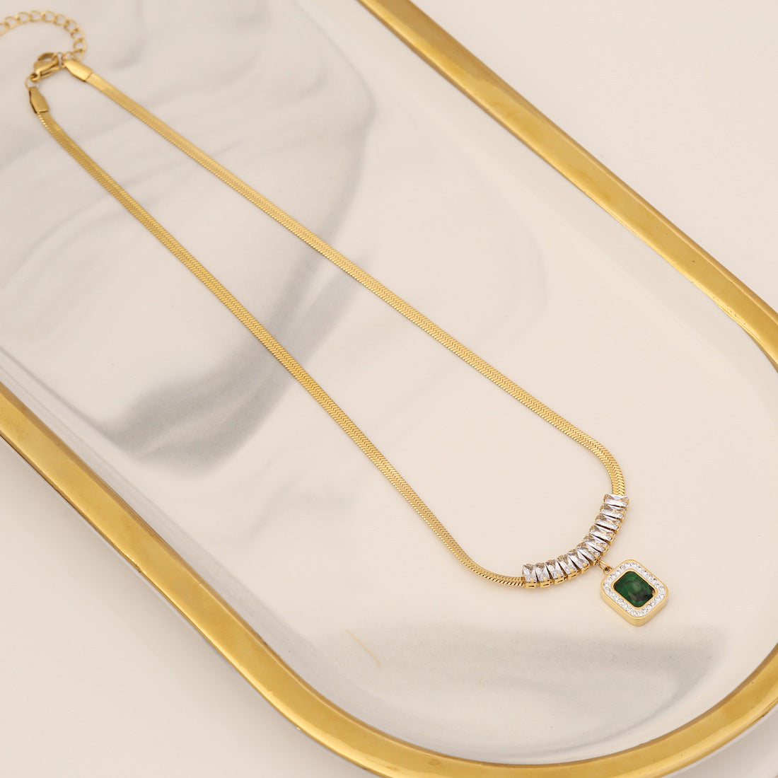 Diamond Emerald Zircon Necklace Stainless Steel – Jewelry Gift Ideas — 1