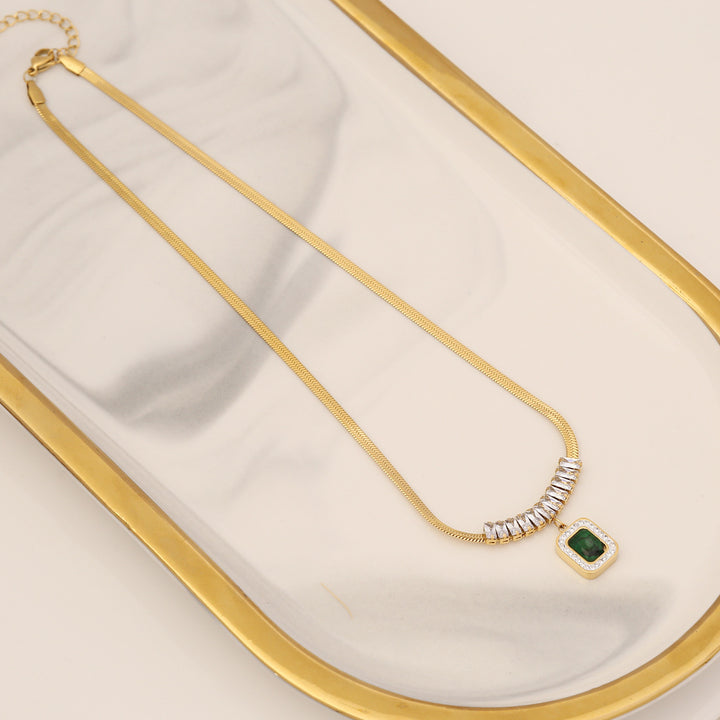 Diamond Emerald Zircon Necklace Stainless Steel – Jewelry Gift Ideas — 1