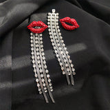 Full Diamond Lip Stud Earrings Long Tassel Crystal – Meaningful Gifts — 3