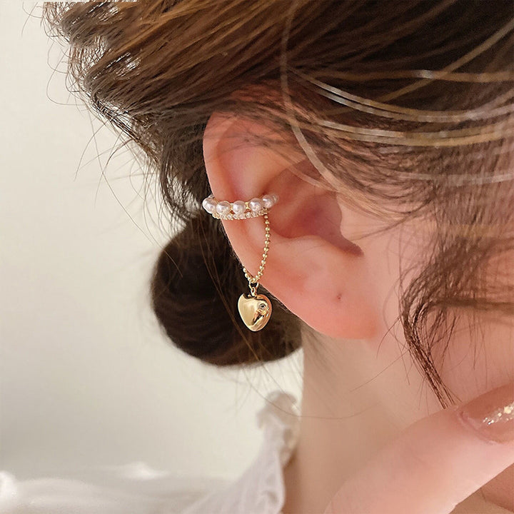 Diamond And Pearl Heart Tassel Ear Clips – Practical Gifts — 1