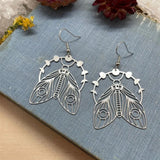 Hollow Cicada Drop Earrings Moon Phase Moth Dangle – Gifts for Her — 4