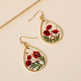 Drop-shaped Epoxy Leaf-shaped Flowers Earrings – Small Gift Ideas — 1